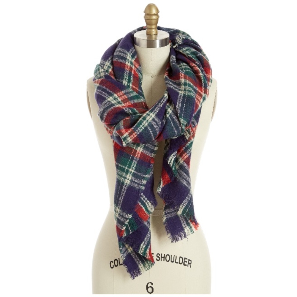 Cozy Blanket Scarf/Wrap. Plaid. Wool/Rayon